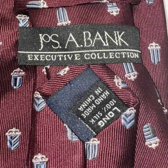 Jos. A. Bank Executive Collection Red Regimental Neat Woven Silk Long 62" Tie - Picture 4 of 6
